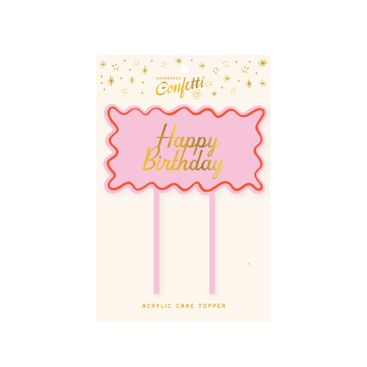 Pink & Red Acrylic Cake Topper - "Happy Birthday"