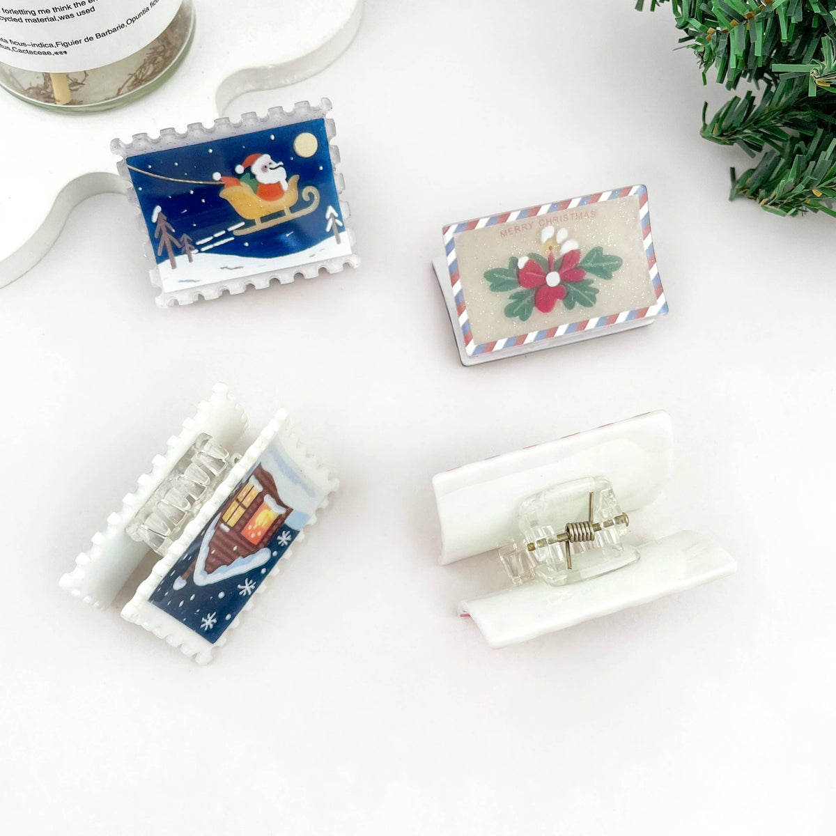 Holiday Blessing Envelope Christmas Hair Claw Clip: ChristmasTree