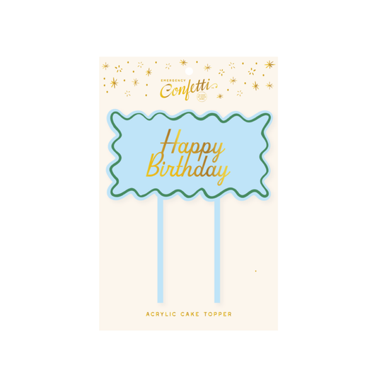 Blue & Green Acrylic Cake Topper - "Happy Birthday"