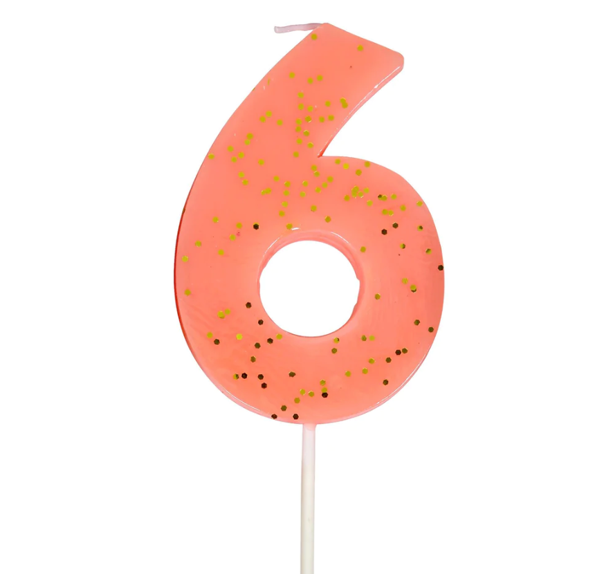 Coral Number 6 Candle