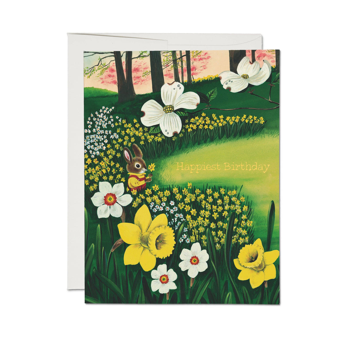 Bunny and Daffodils greeting card: Single