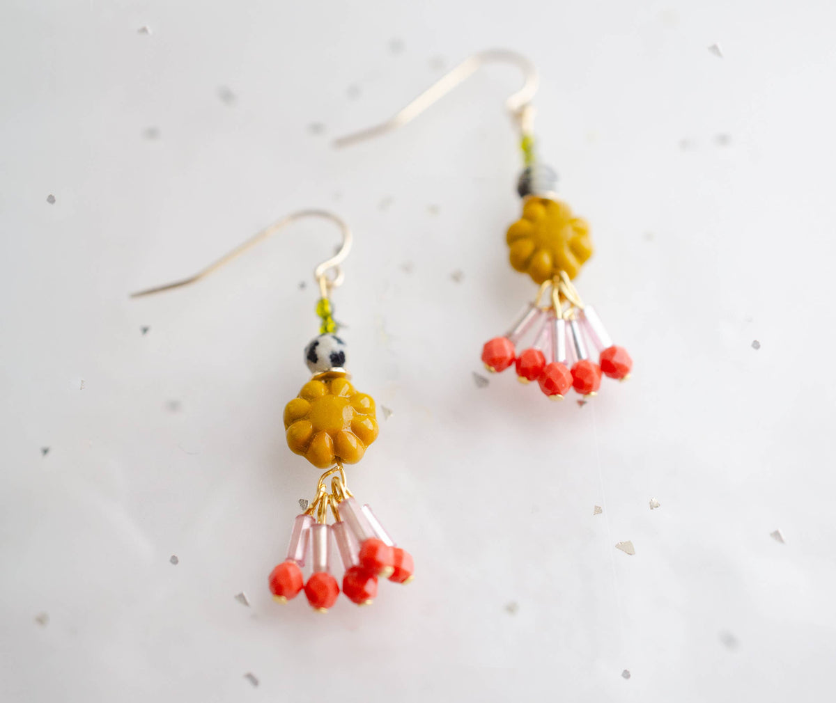 Gold Filled Yellow Flower Dangle Earrings