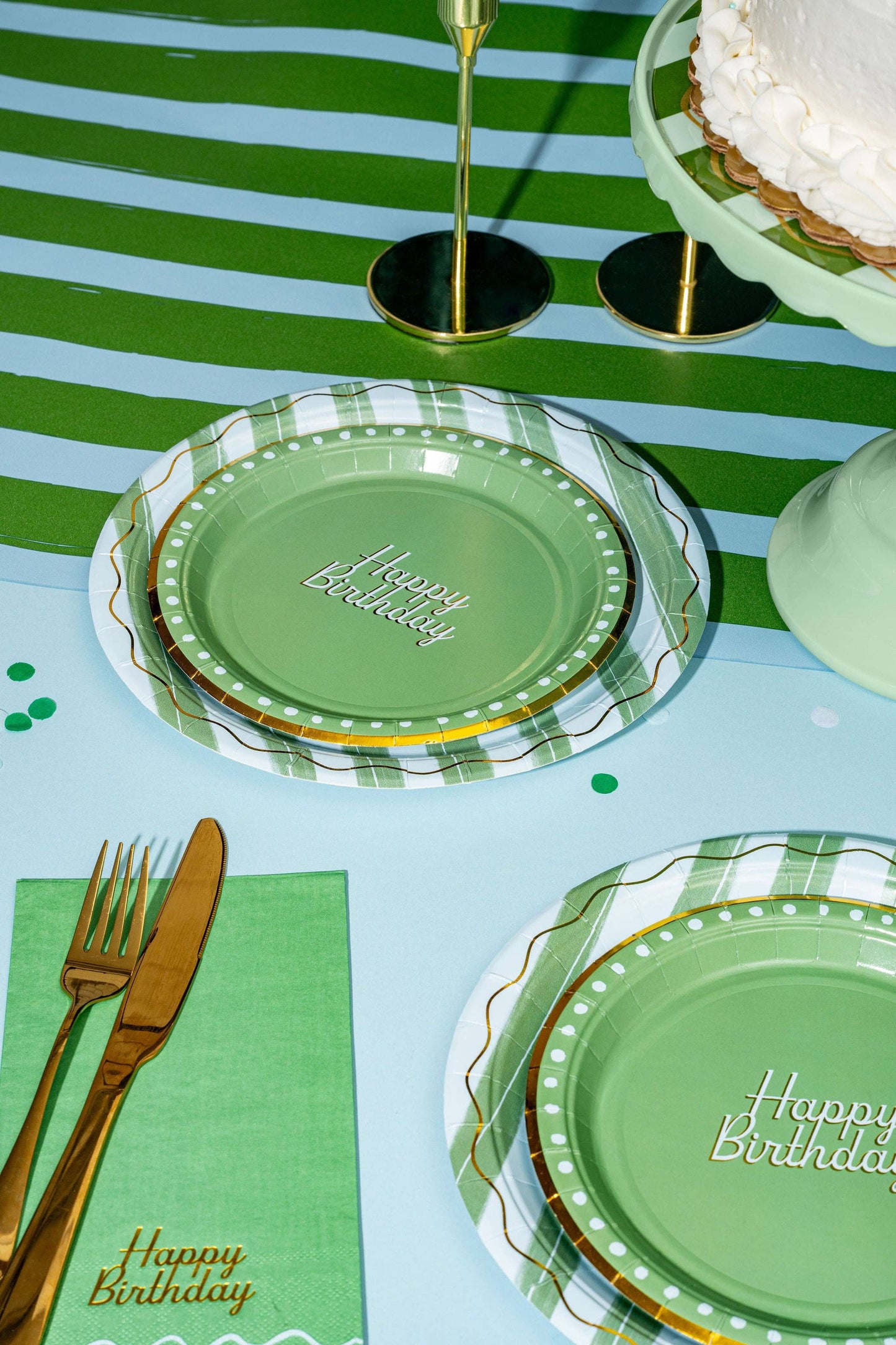 Blue & Green Birthday Cake Plates
