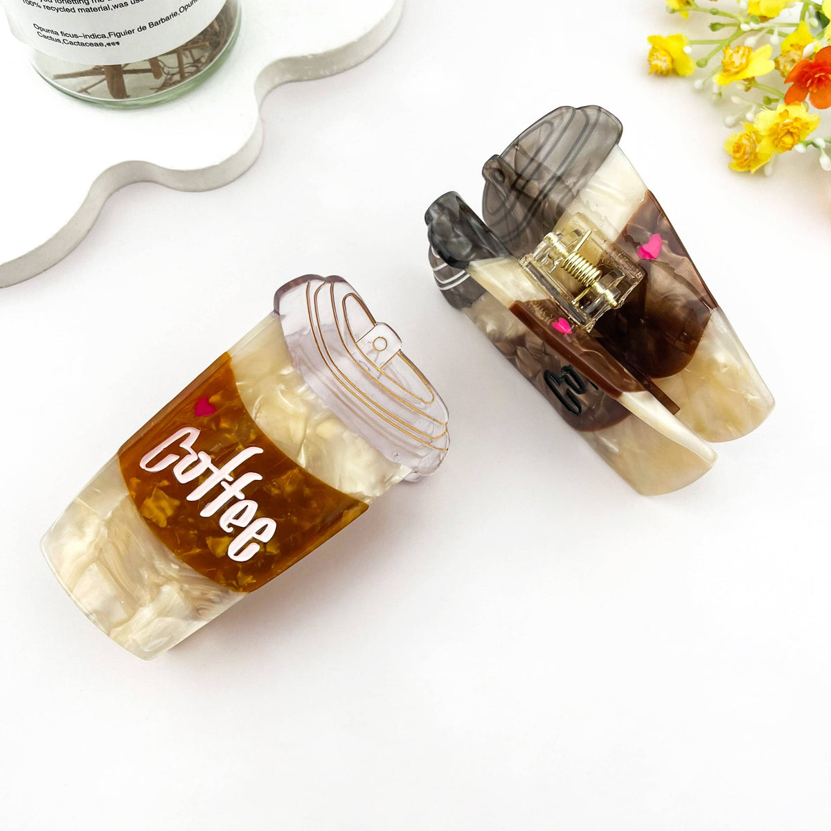 Coffee Cup Acetate Claw Clip Casual Everyday Style: Brown