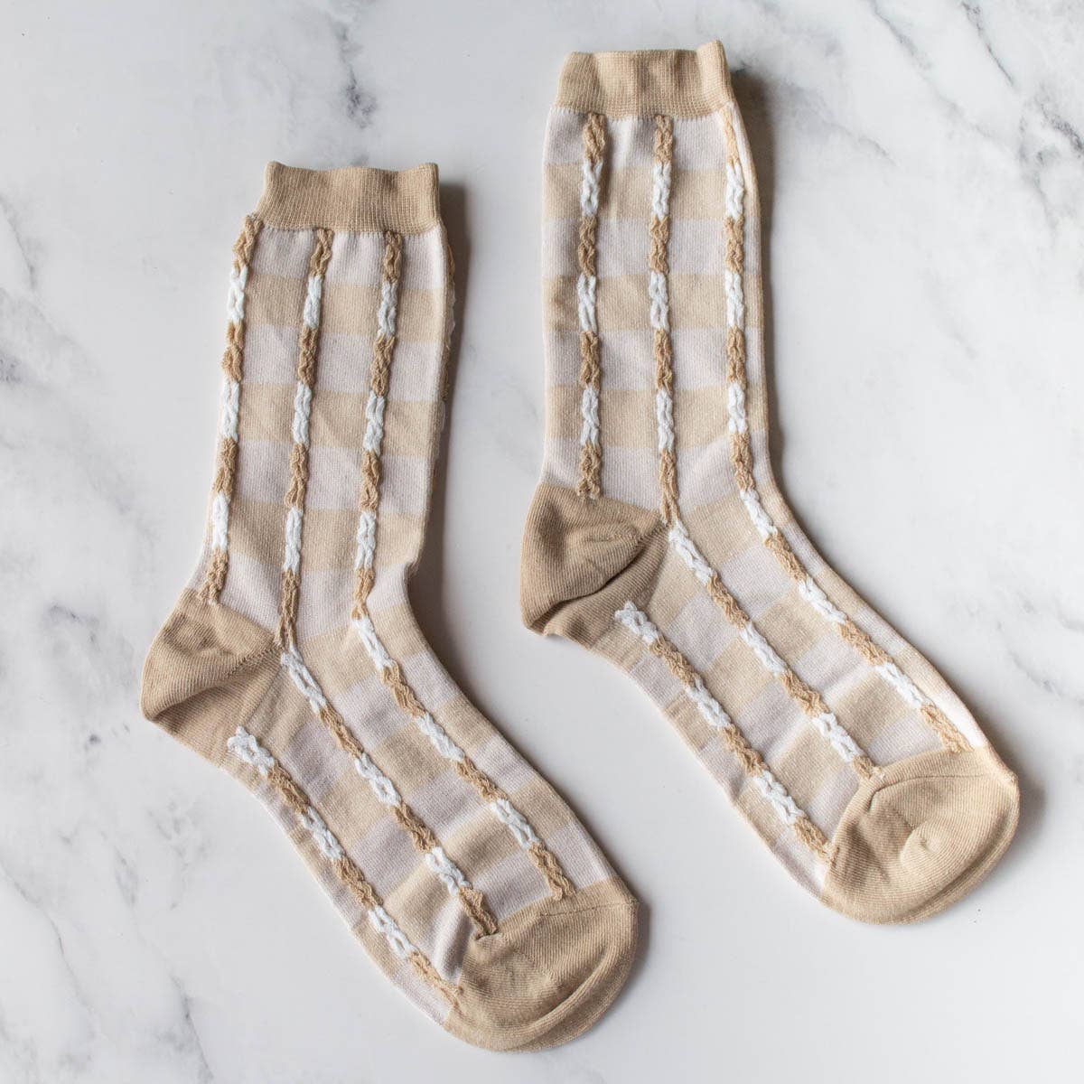 Vintage Checkerboard Twist Socks: Oatmeal