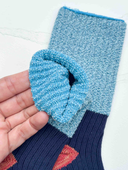 Color Block Textured Cotton Blend Crew Socks: Grey/Pink