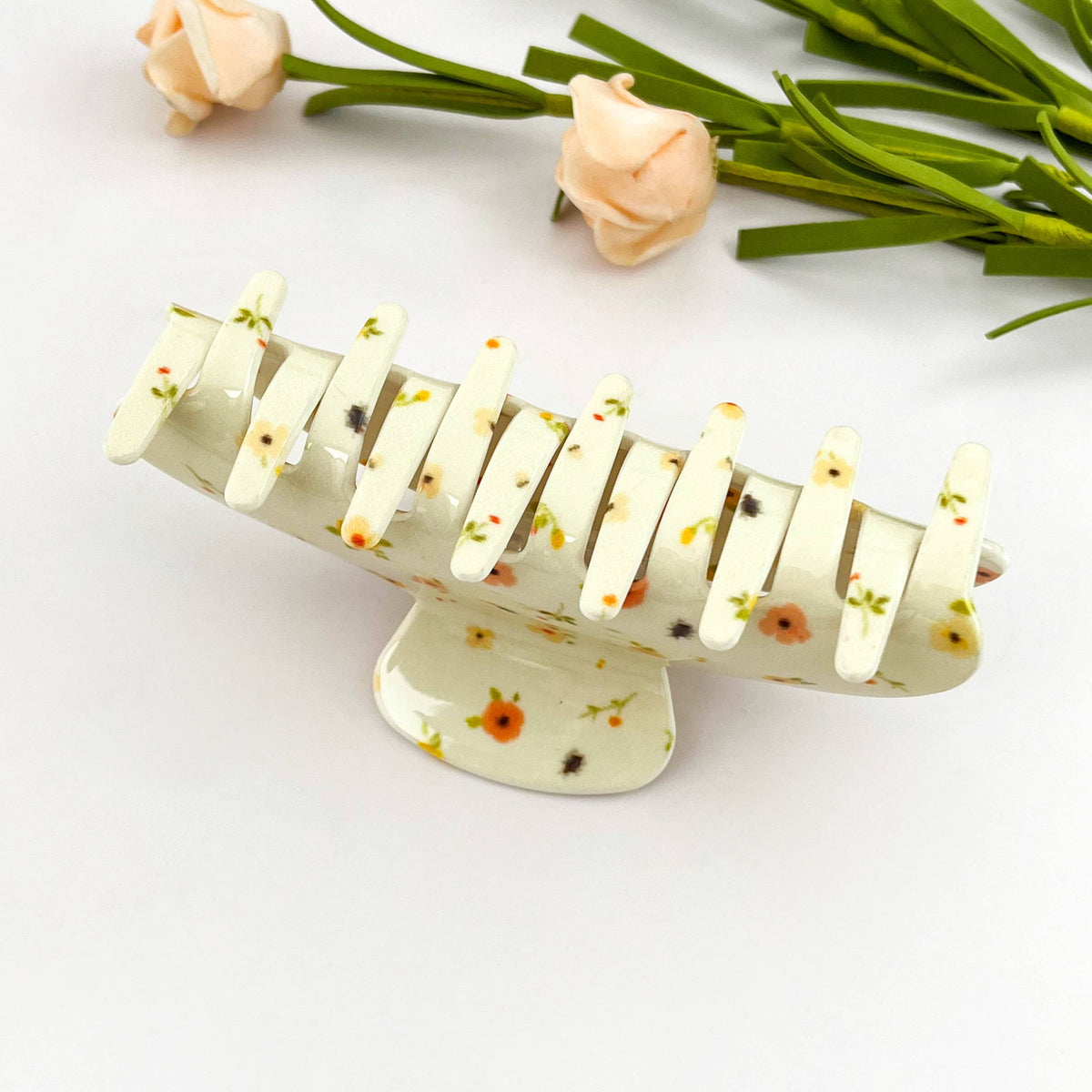 Spring Floral Print Acetate Claw Clip-Summer Gift: Beige