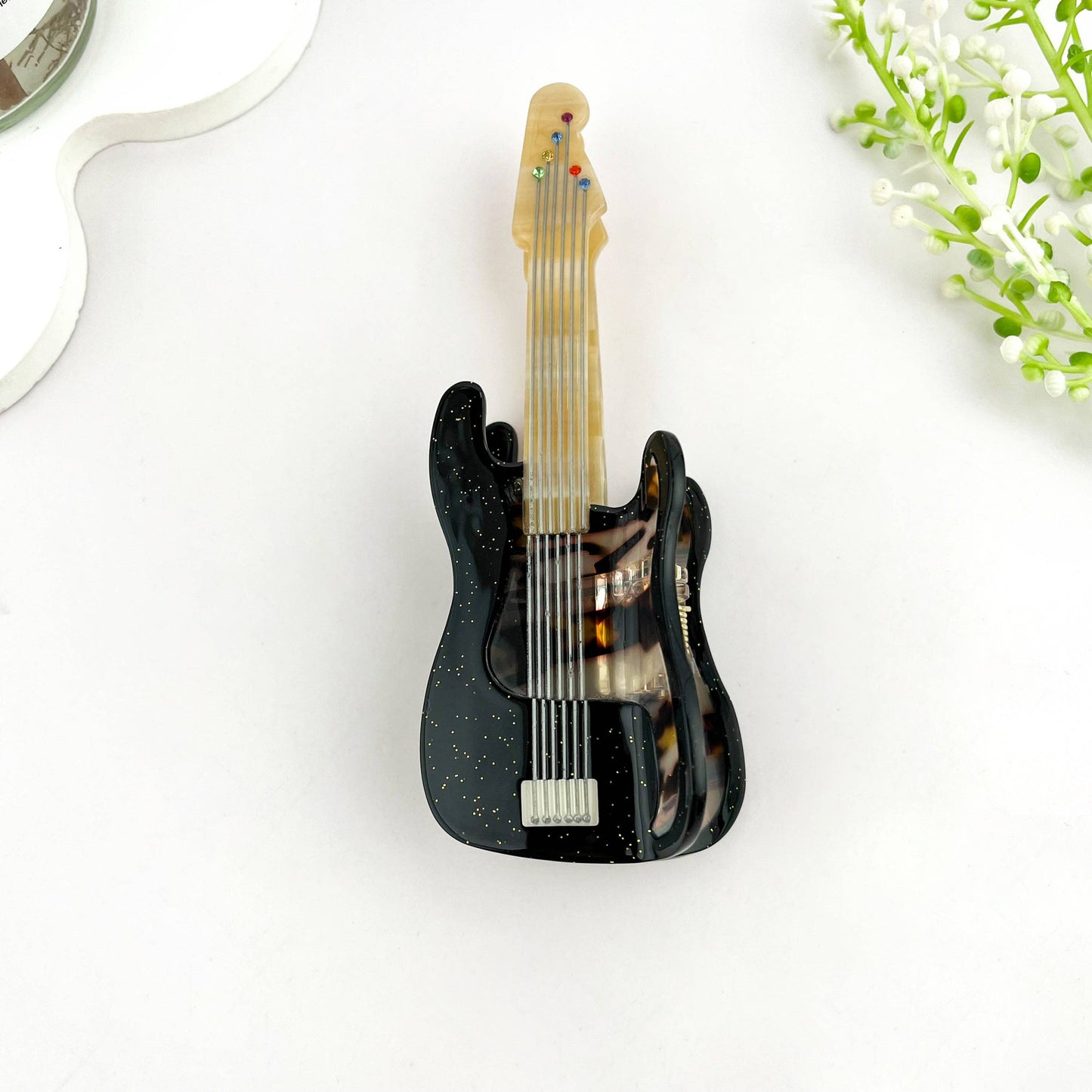 Fun Guitar Acetate Hair Clip, Instrument Shaped Hair Claw: Green
