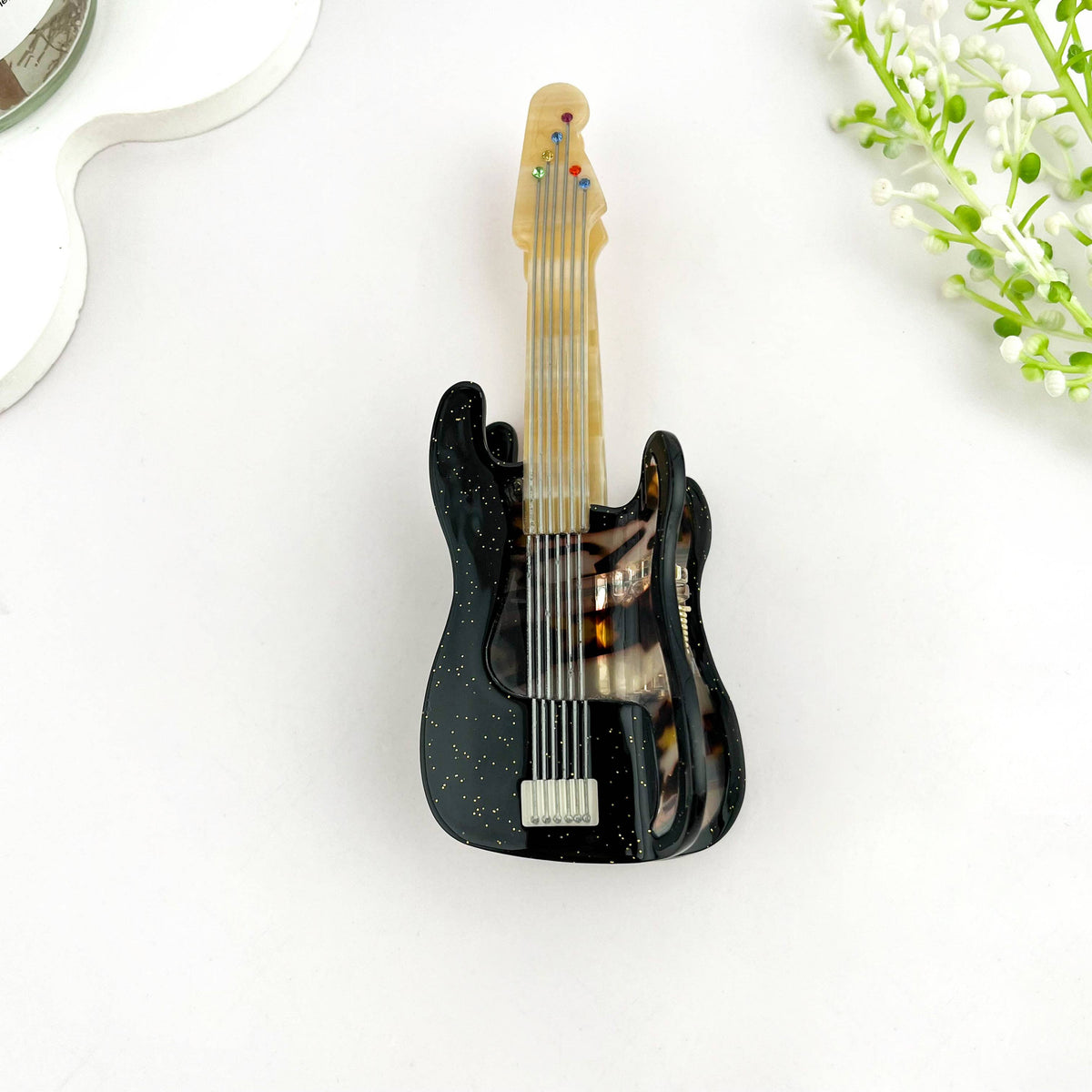 Fun Guitar Acetate Hair Clip, Instrument Shaped Hair Claw: Black