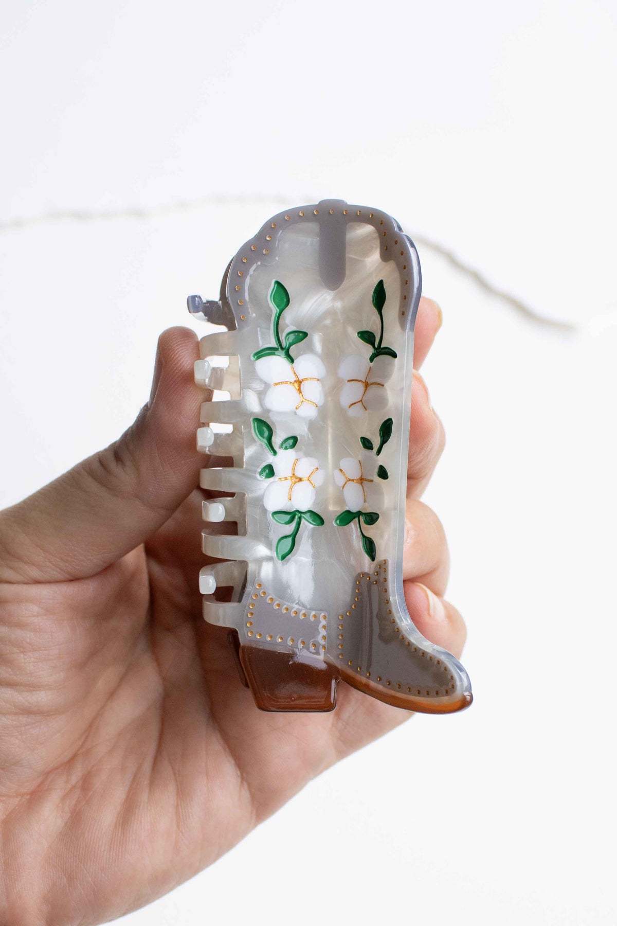 Magnolia Blossoms Western Boots Claw Clip: Blue Jeans