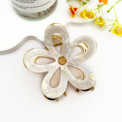 Vintage Floral Acetate Plant-Inspired Hair Claw Clip: White