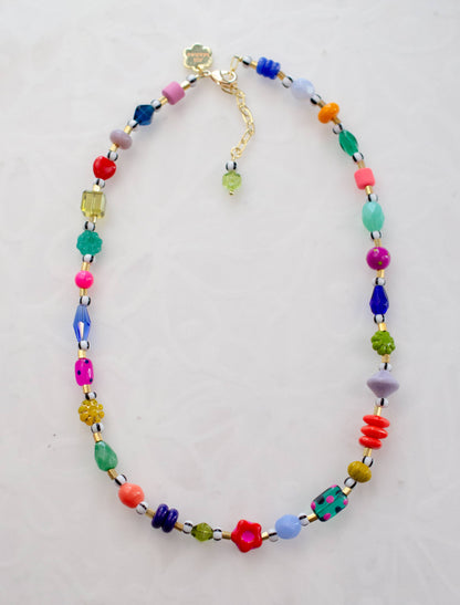 Colorful Beaded Flower Necklace
