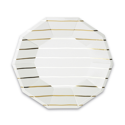 Frenchie Metallic Striped Large Plates (8pk) - Gold