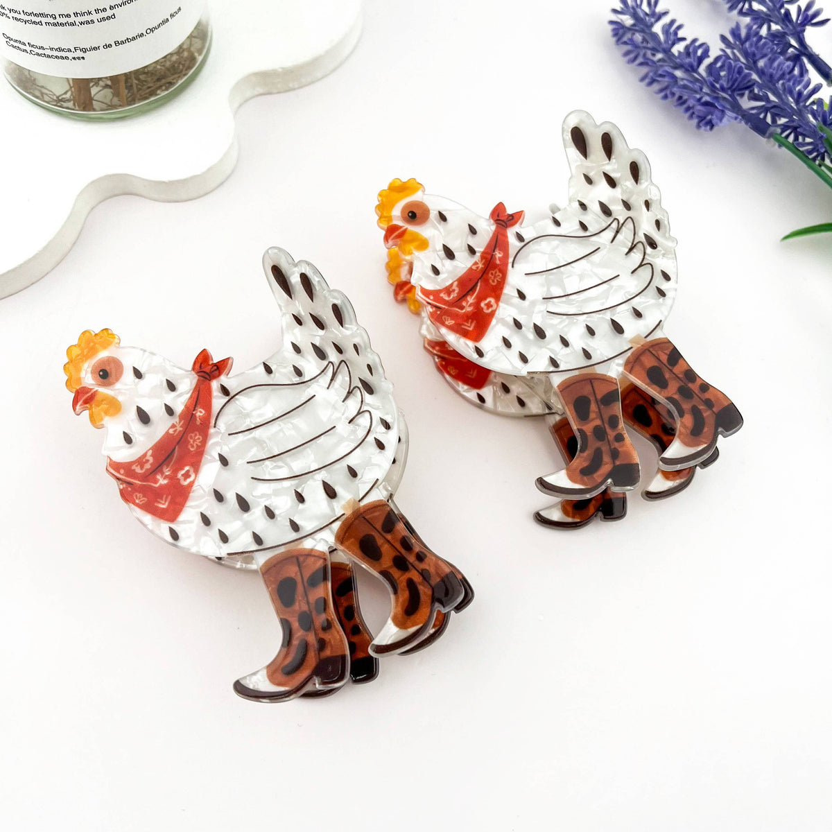 Cowboy Chicken Hair Claw Clip – Playful Western Charm: White