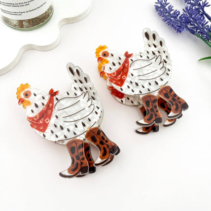 Cowboy Chicken Hair Claw Clip – Playful Western Charm: White