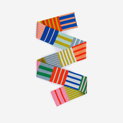 Patchwork Stripe Skinny Scarf: Rainbow