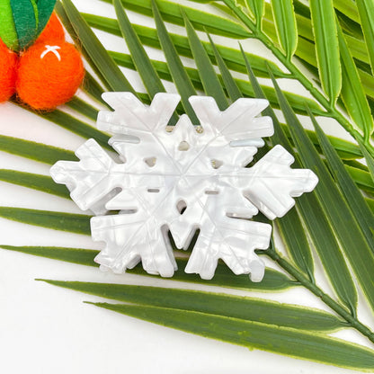 White Christmas Snowflake Acetate Hair Claw Clip: White