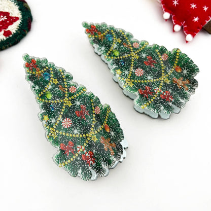 Shiny Christmas Tree Creative Print Hair Claw Clip: Green