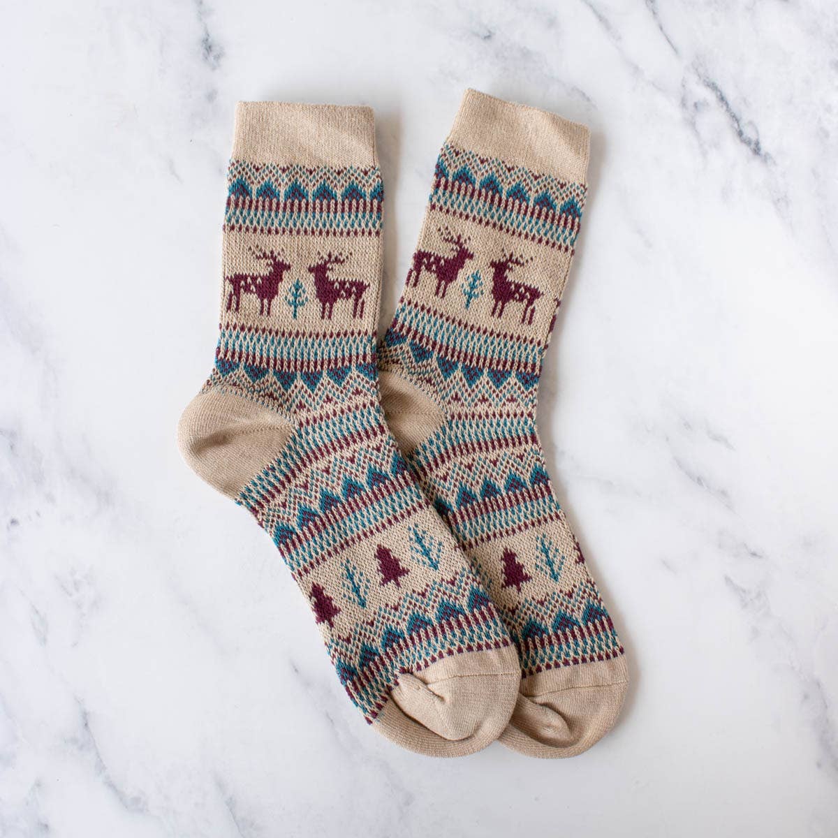 Holiday Deer Casual Socks: Beige