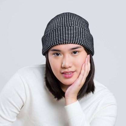 Simple Grid Knit Beanie: Stone Blue