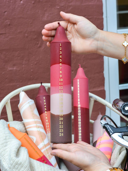 Advent Candle, Christmas Calendar, Red/Fuchsia/Beige/Brown