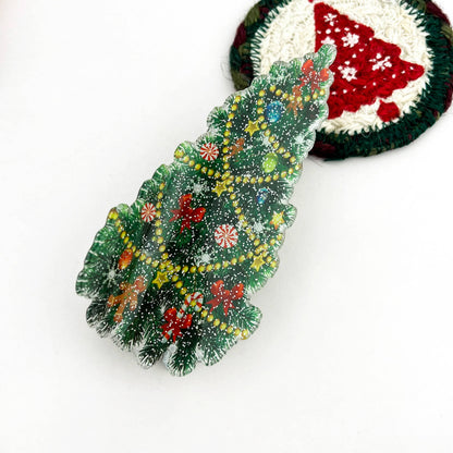 Shiny Christmas Tree Creative Print Hair Claw Clip: Green