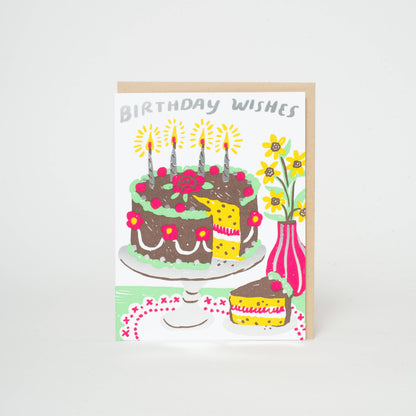 Birthday Cake Wishes Letterpress Greeting Card by Phoebe Wahl: Plastic sleeve