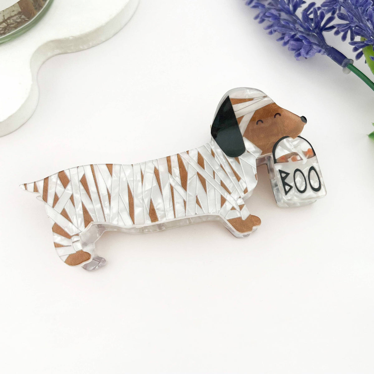 Halloween Mummy Ghost Skeleton Dachshund Hair Claw Clip: Black