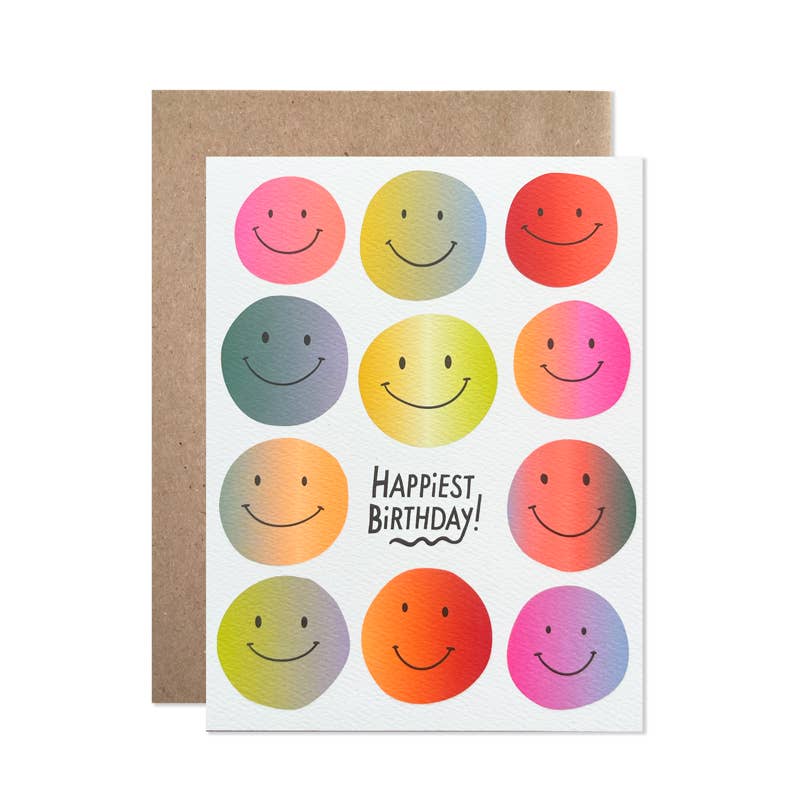 Happiest Birthday Neon Gradient Smiles