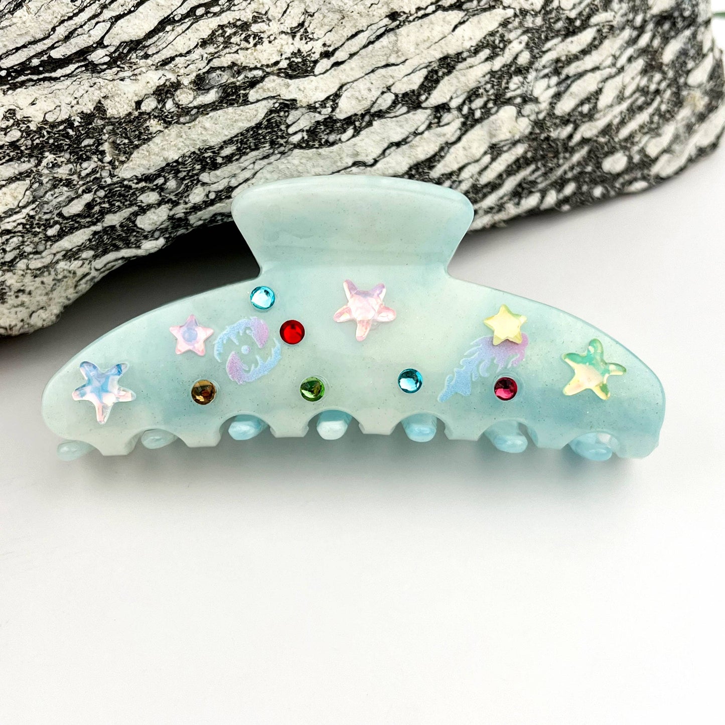✨ Elegant Rhinestone Clip Acetate Geometric Hair Claw  : Blue