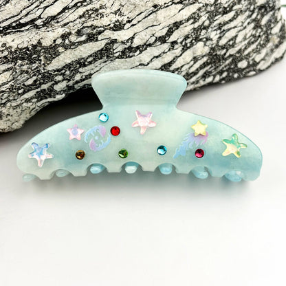✨ Elegant Rhinestone Clip Acetate Geometric Hair Claw  : Blue