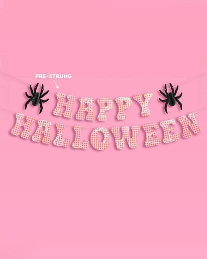 Pink Halloween Banner | spooky party decor, gingham