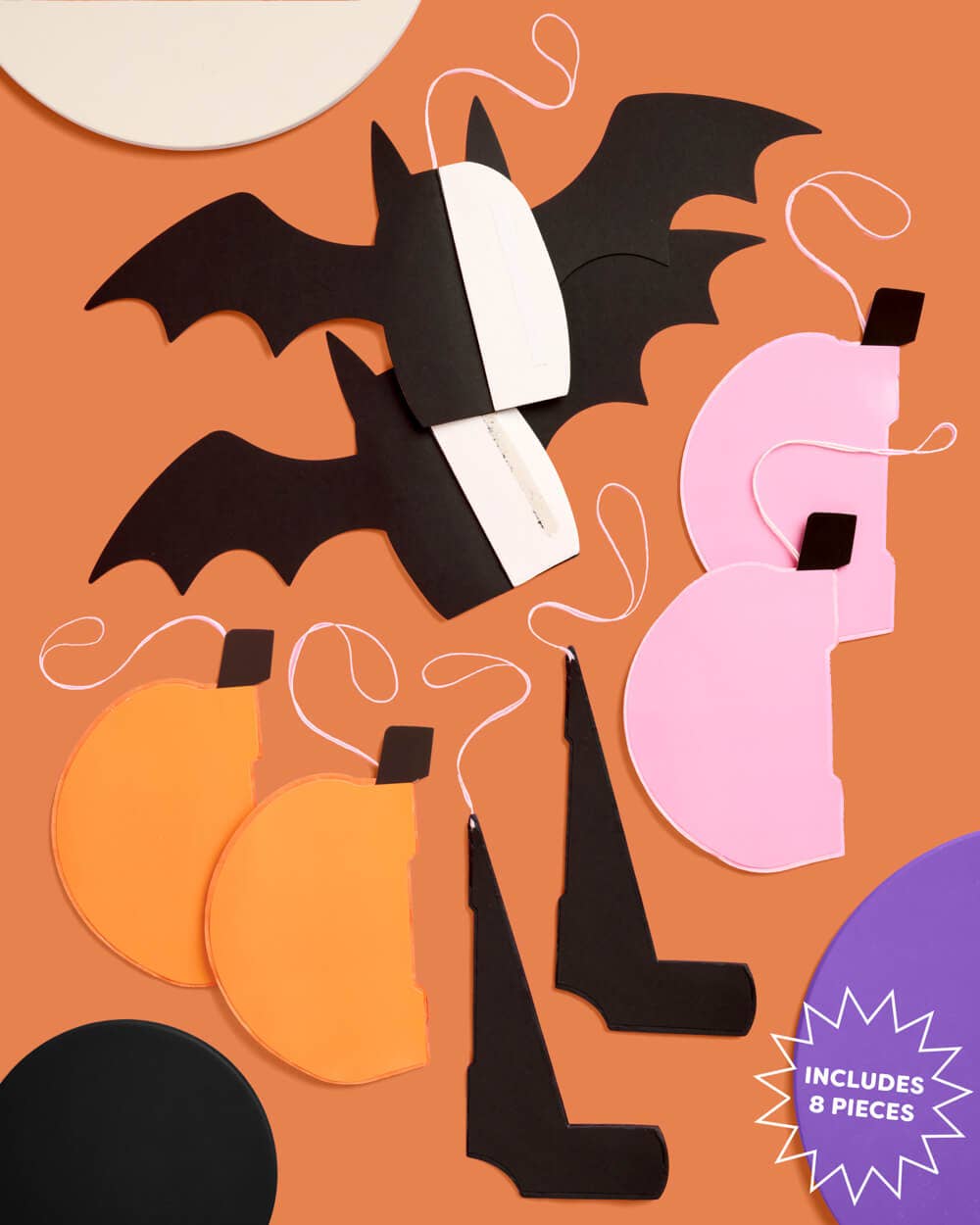 Halloween Accordion Set - 8 paper accordions, bats, pink , pumpkine
