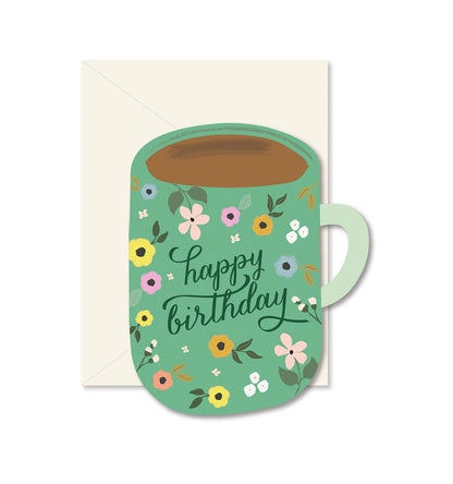 Birthday Coffee Mug die-cut folded Greeting Card
