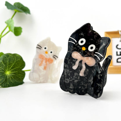 Bow Cat Acetate Hair Claw Clip: Black