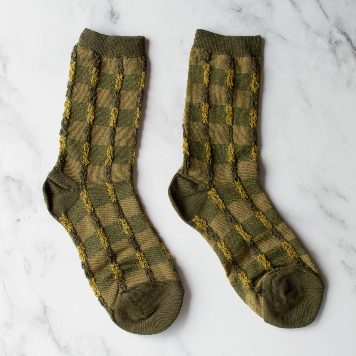 Vintage Checkerboard Twist Socks: Oatmeal