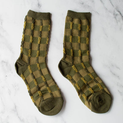 Vintage Checkerboard Twist Socks: Oatmeal