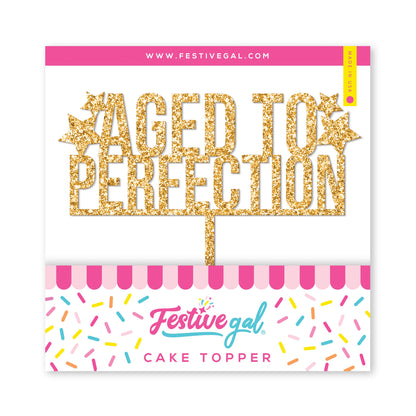 Aged to Perfection Birthday Gold Glitter Cake Topper