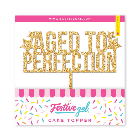 Aged to Perfection Birthday Gold Glitter Cake Topper