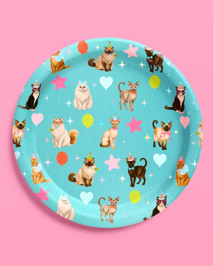 Cat Plates | Cat Birthday, Kitten Party, Colorful, 24 pcs 9'