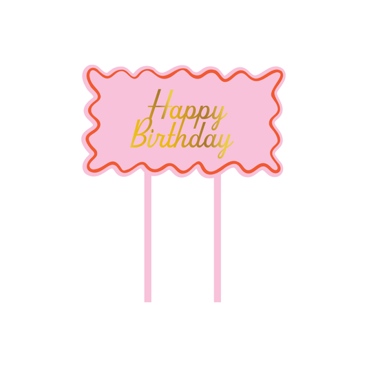 Pink & Red Acrylic Cake Topper - "Happy Birthday"