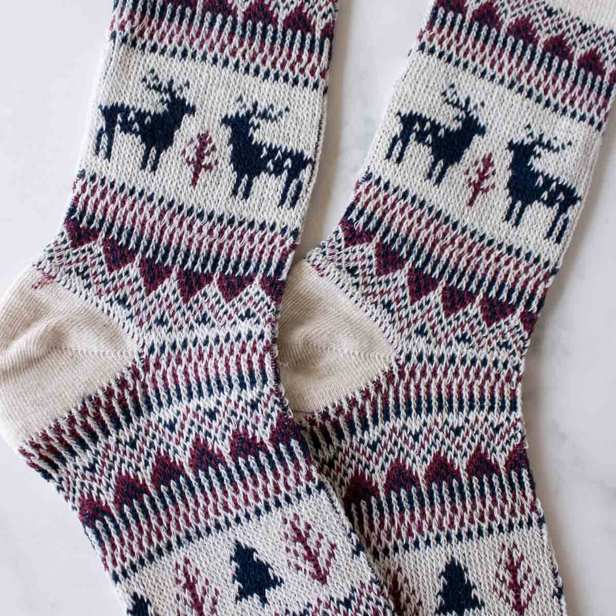 Holiday Deer Casual Socks: Beige