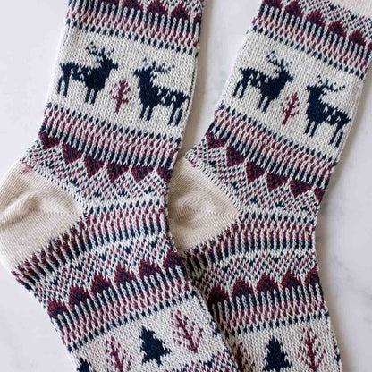 Holiday Deer Casual Socks: Beige