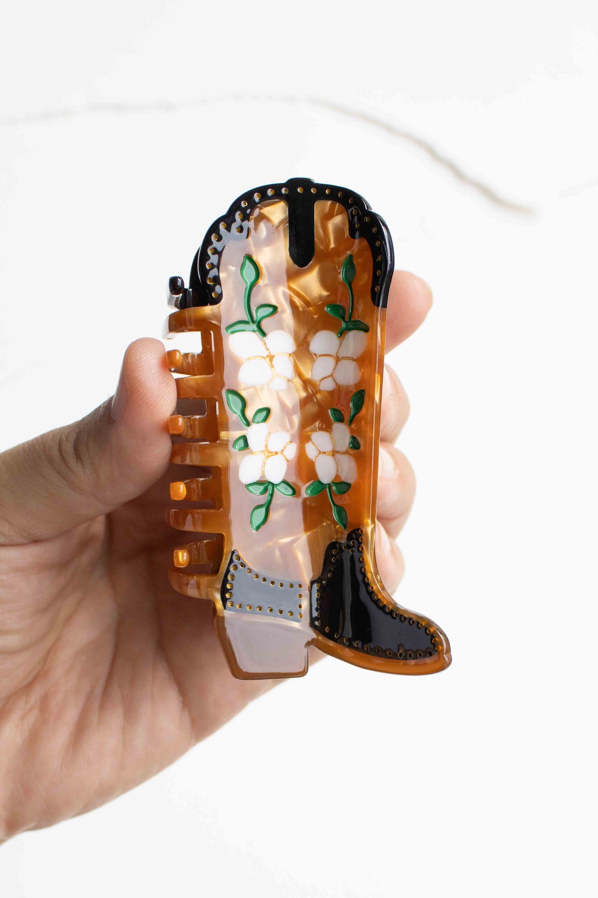 Floral Western Boot Design Featuring Magnolia Blossoms: Coral