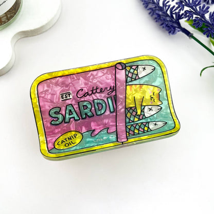 Cat Sardine Tin Print Claw Clip Cute Novelty Style: Pink
