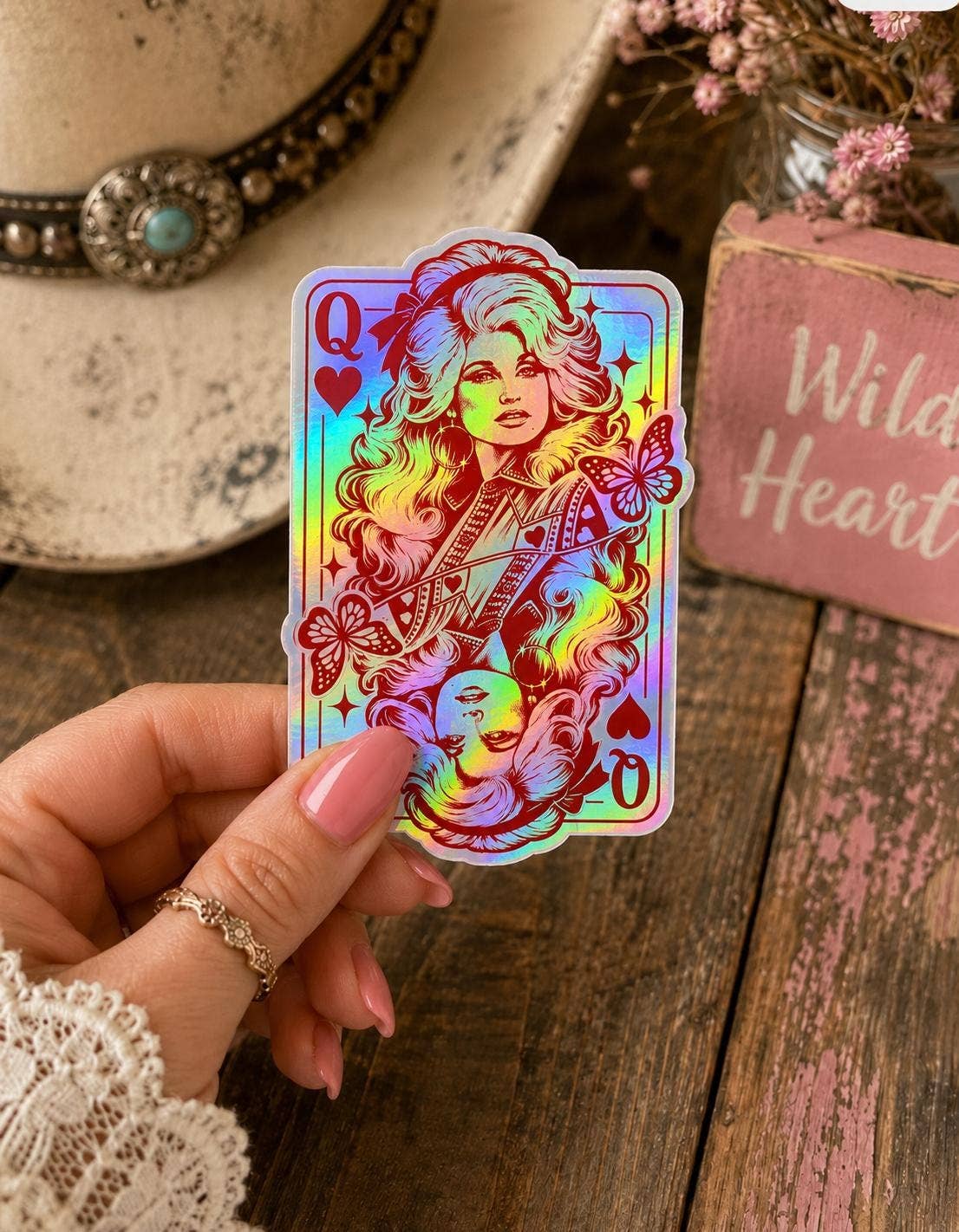 Dolly Parton Queen of Hearts Sticker: Vinyl sticker