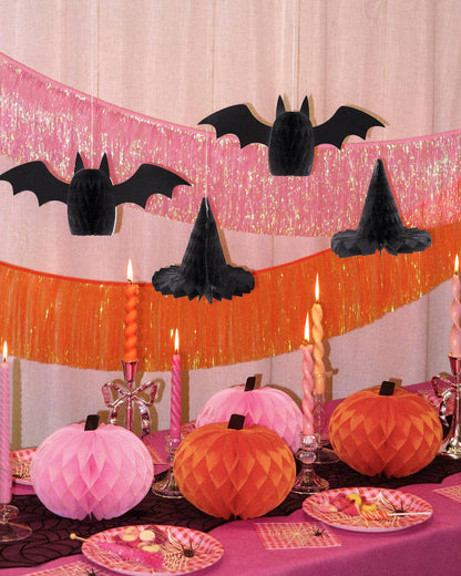 Halloween Accordion Set - 8 paper accordions, bats, pink , pumpkine