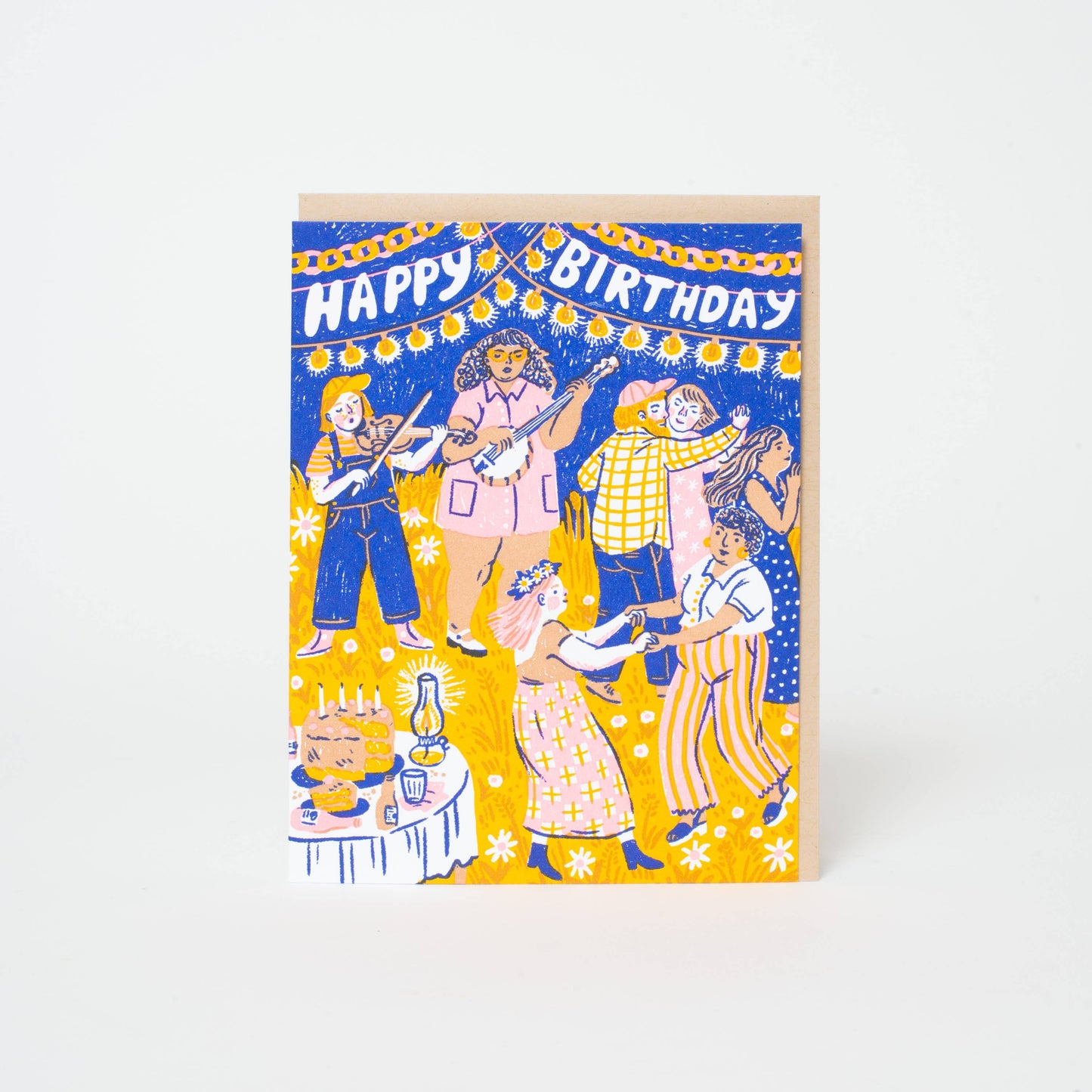 Birthday Barn Dance Letterpress Greeting Card by Phoebe Wahl: Plastic sleeve