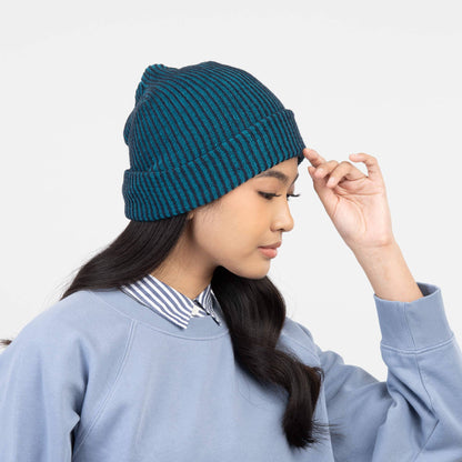 Simple Rib Knit Beanie: Black White