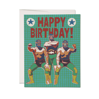 Luchador Birthday greeting card: Single